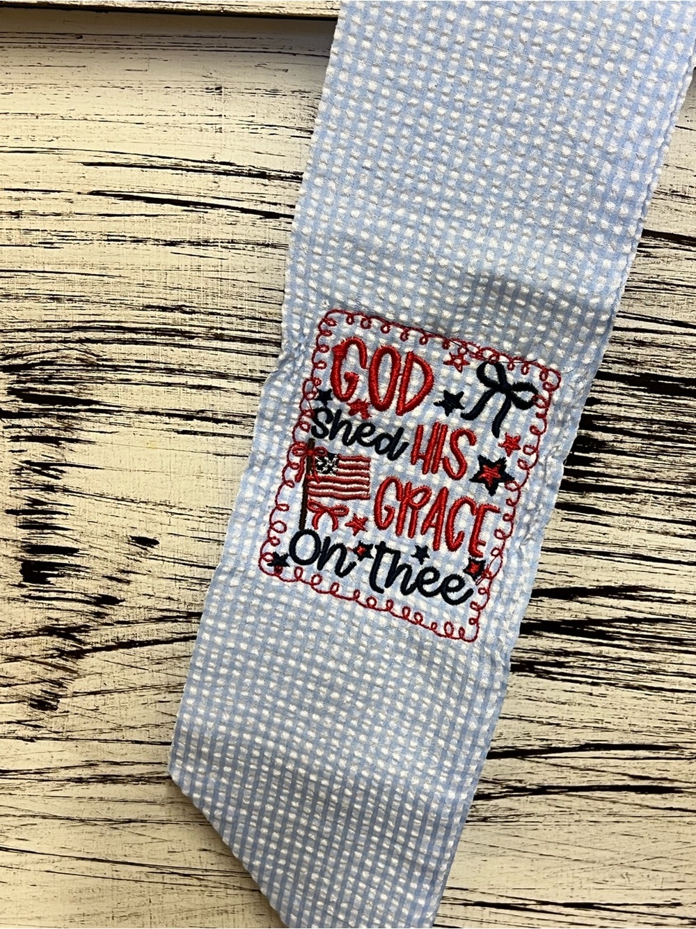 Patriotic Embroidered Wreath Sash | God Shed His Grace On Thee | Fourth of July